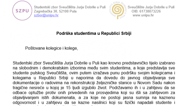 Podrška studentskim protestima u Srbiji